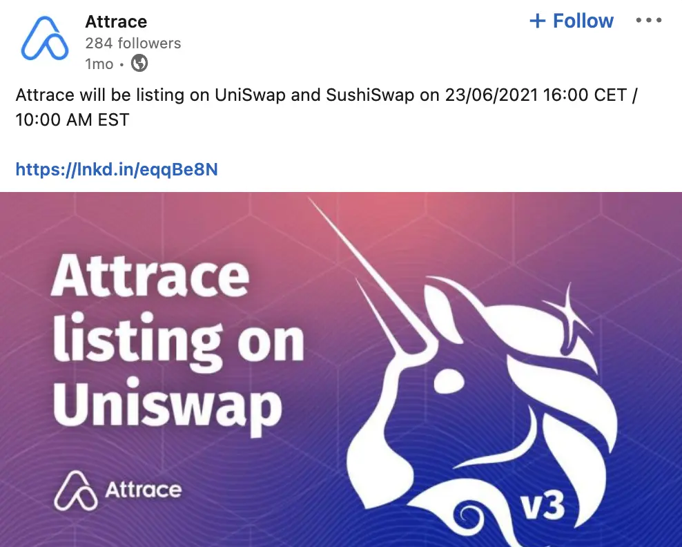 Attrace on Uniswap