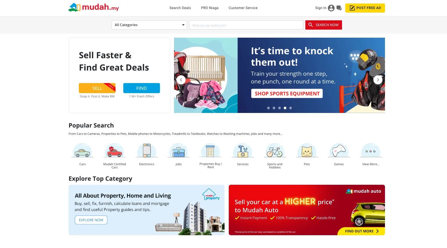 Mudah online marketplace homepage showing classified listings