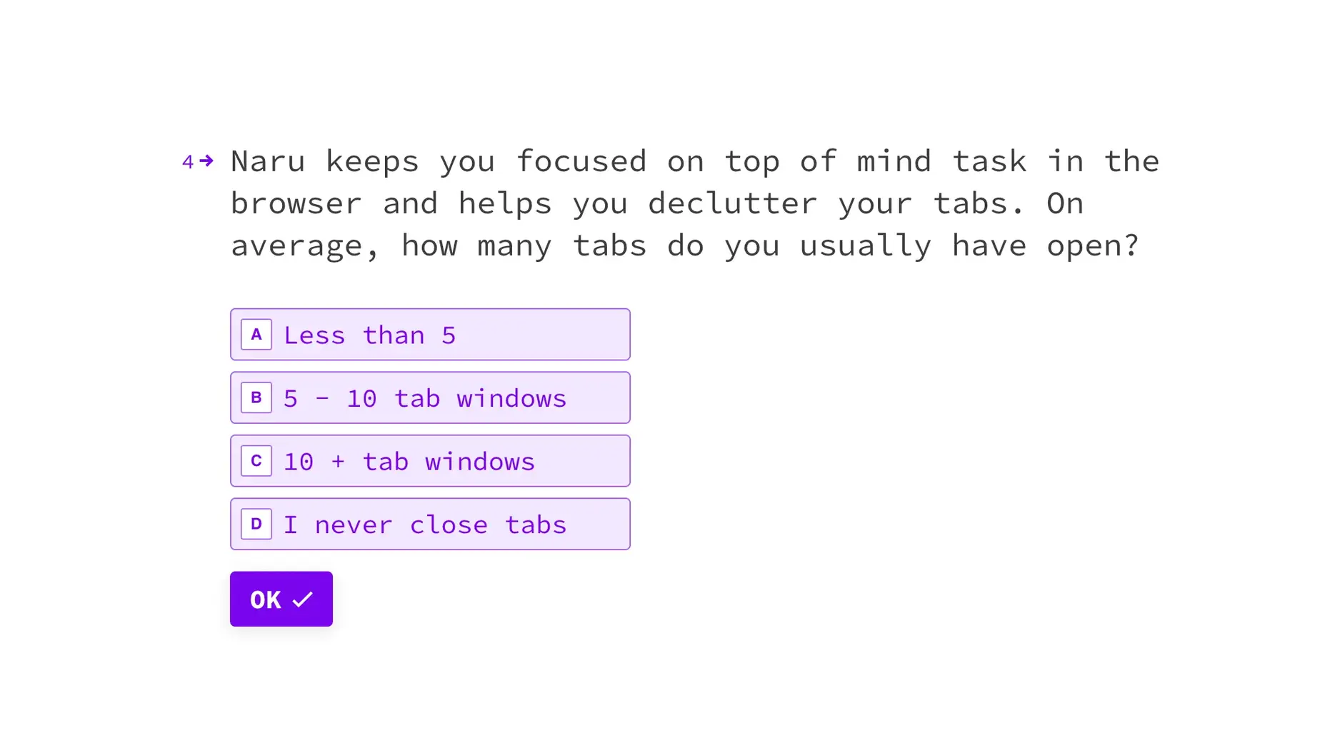 Naru interface details showing task organization