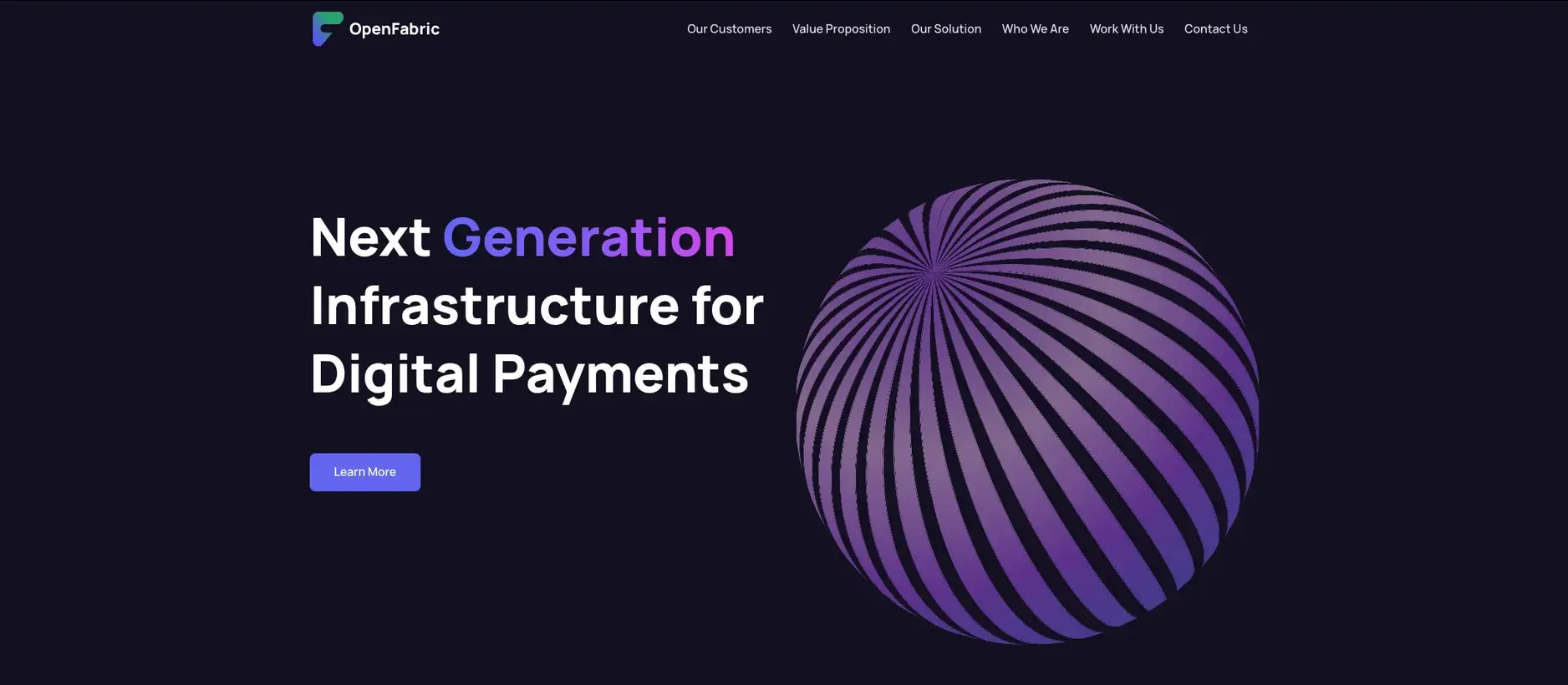 Open Fabric payment platform dashboard showing transaction analytics