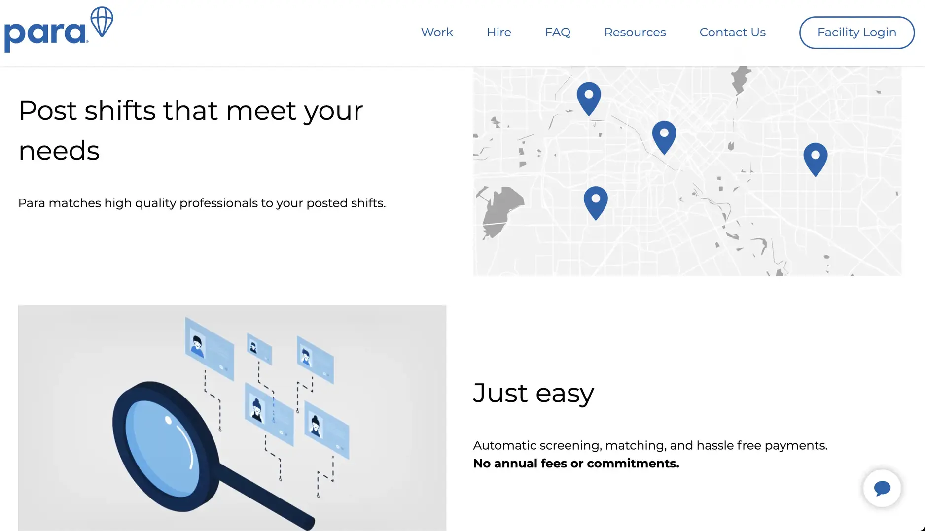 Para app homepage showing the main dashboard