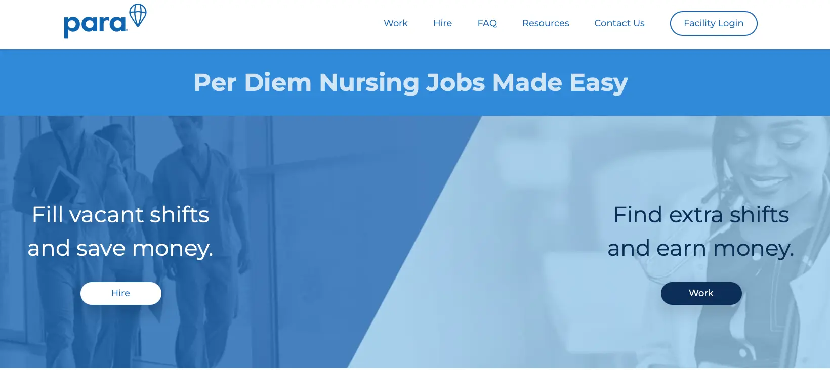 Para healthcare staffing platform showing the nurse-hospital matching interface