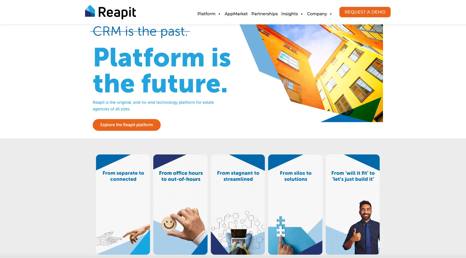 Reapit platform interface showing the cloud-based real estate CRM