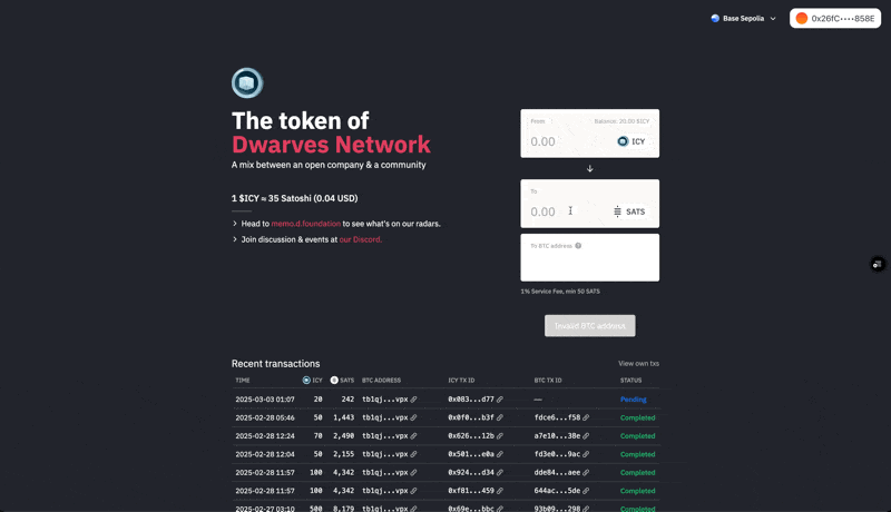 Animated demonstration of the swap process on icy.so