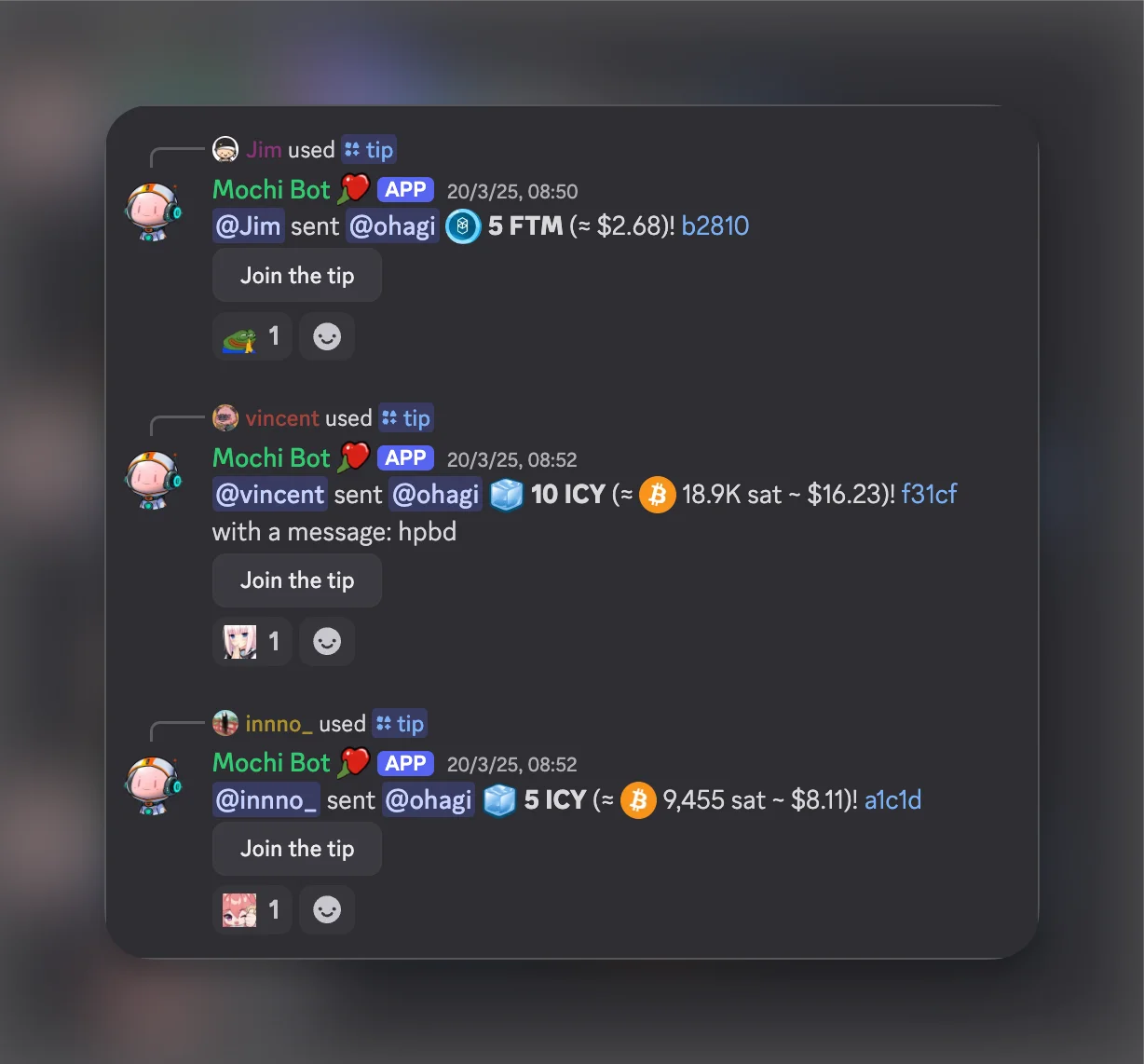 ICY tipping feature in Discord
