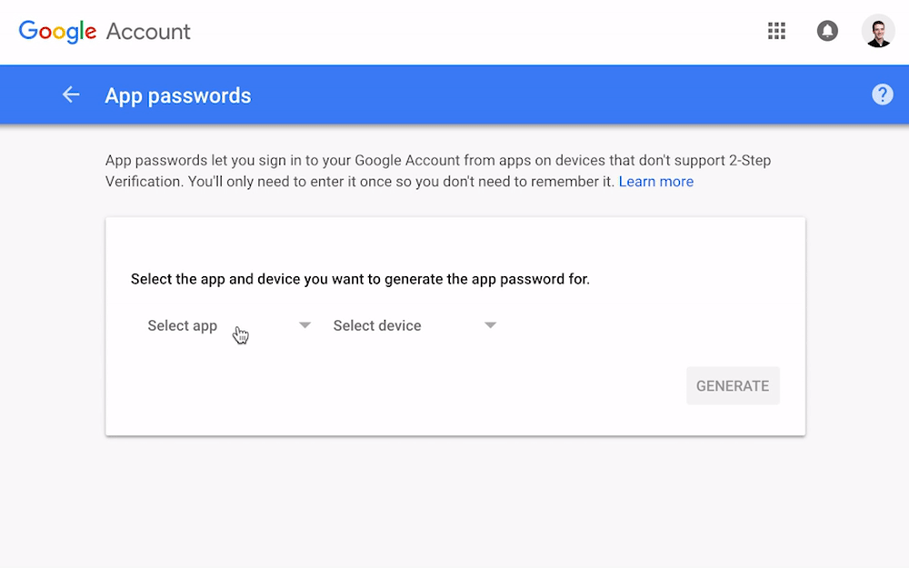 Google App Password generation