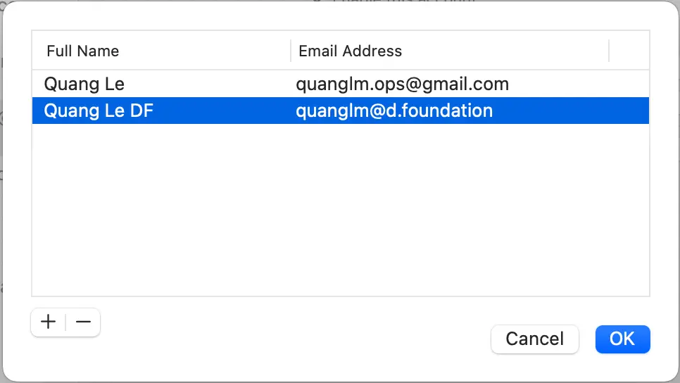 Mac Mail add alias popup