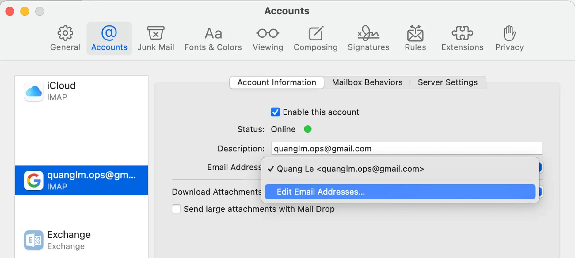 Mac Mail edit email addresses option