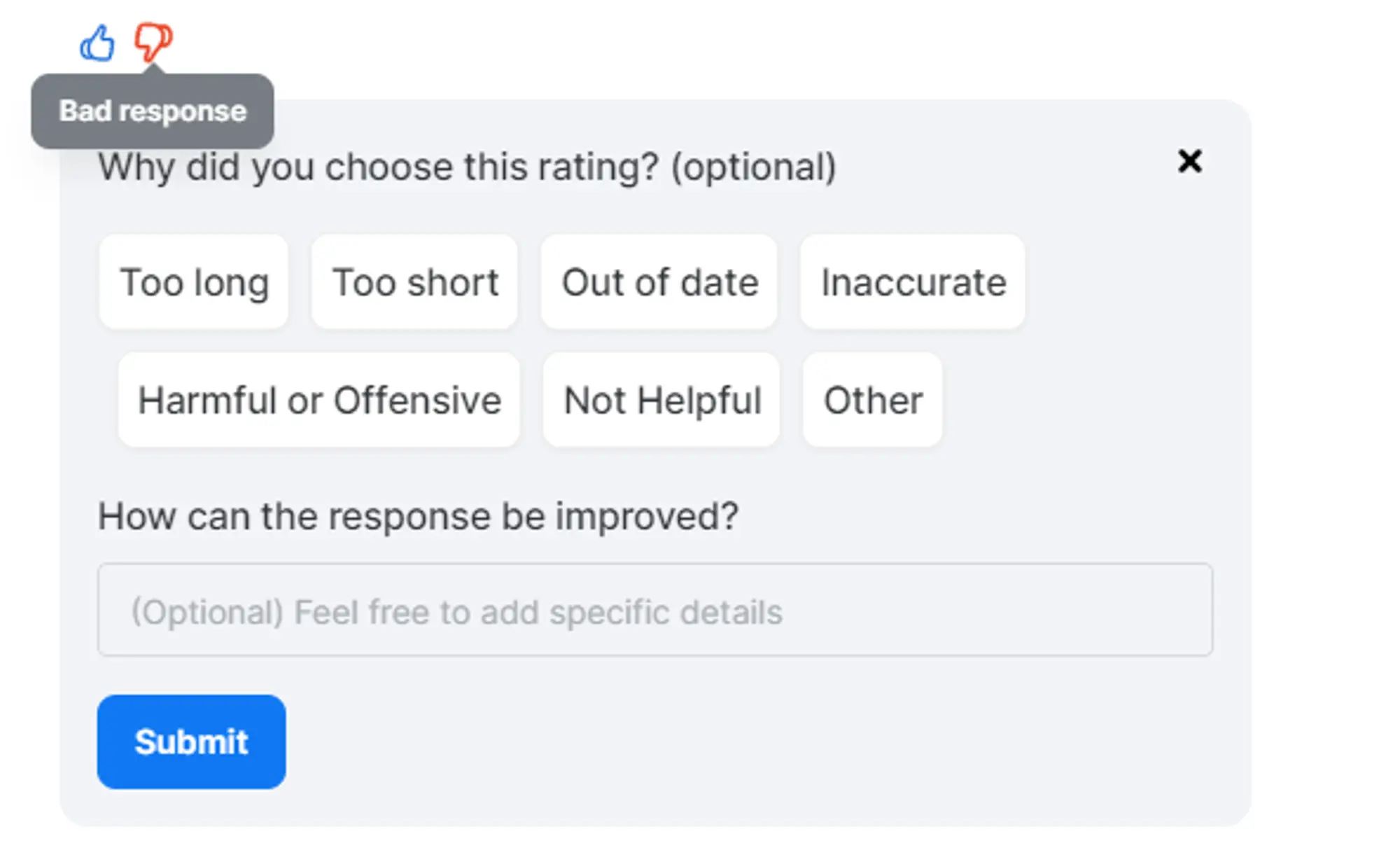 Feedback form UI